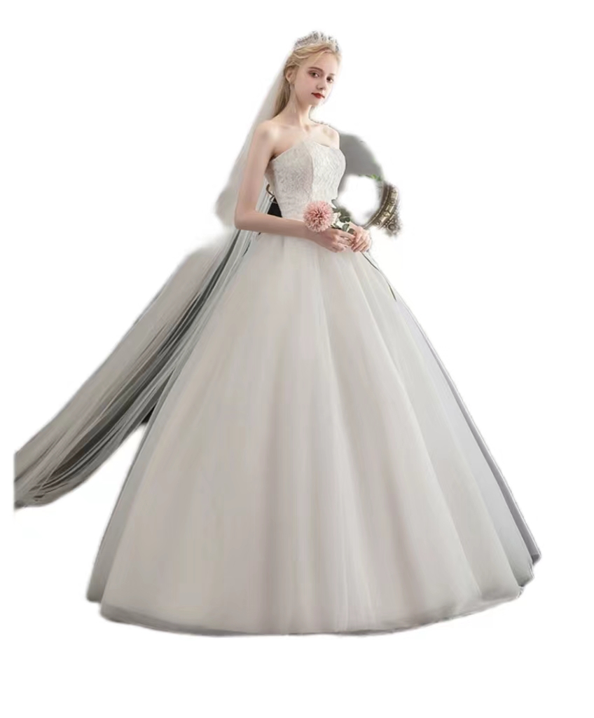 2024 New Summer and Autumn Bra Wedding Dress Fashionable and Simple Korean Lace Princess Fairy Soft Women's Soft Wedding Dress