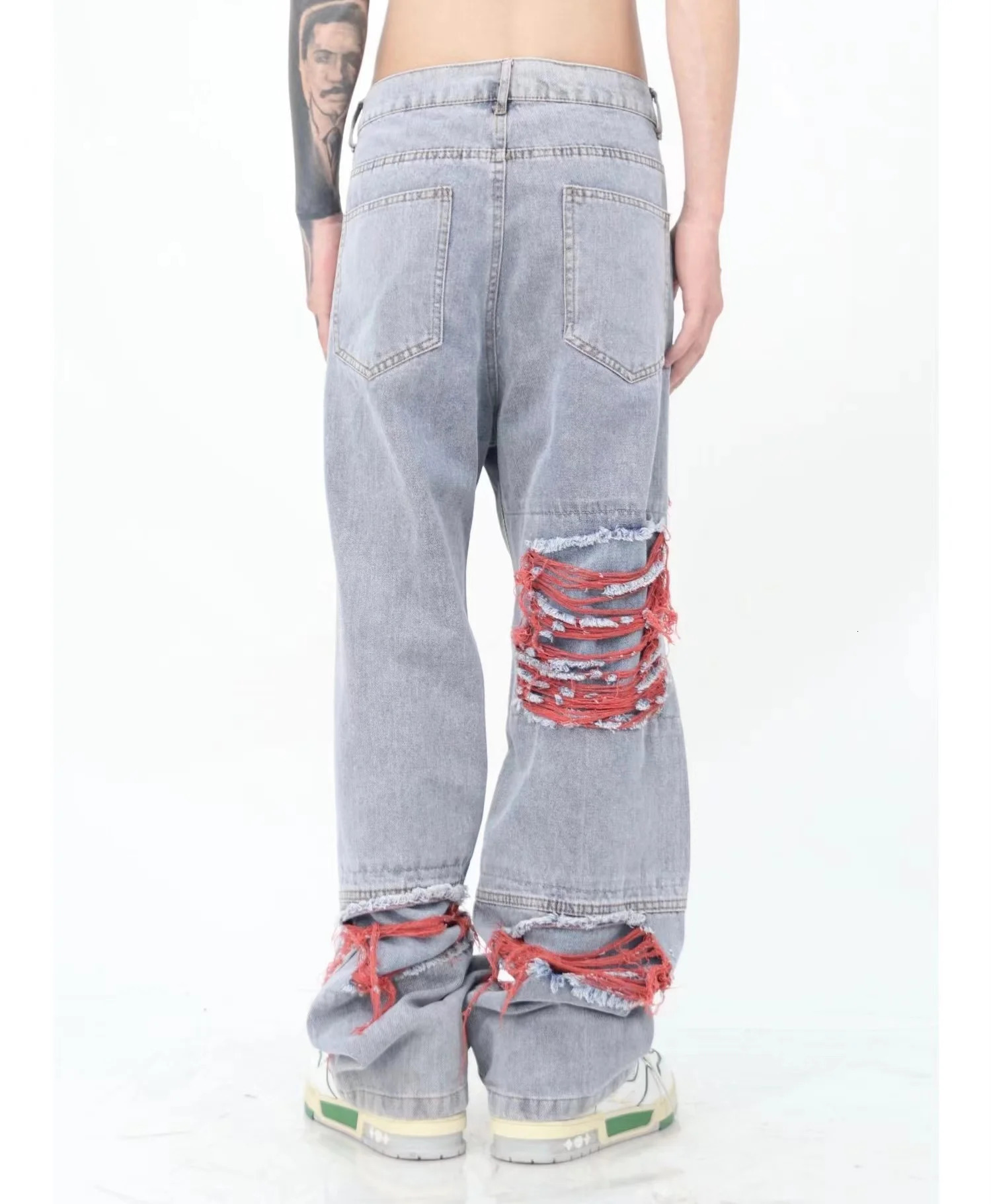 High Street Hip Hop Destroy Brushed Embroidered Baggy Jeans Casual Straight Leg Denim Pants Man Women 240228