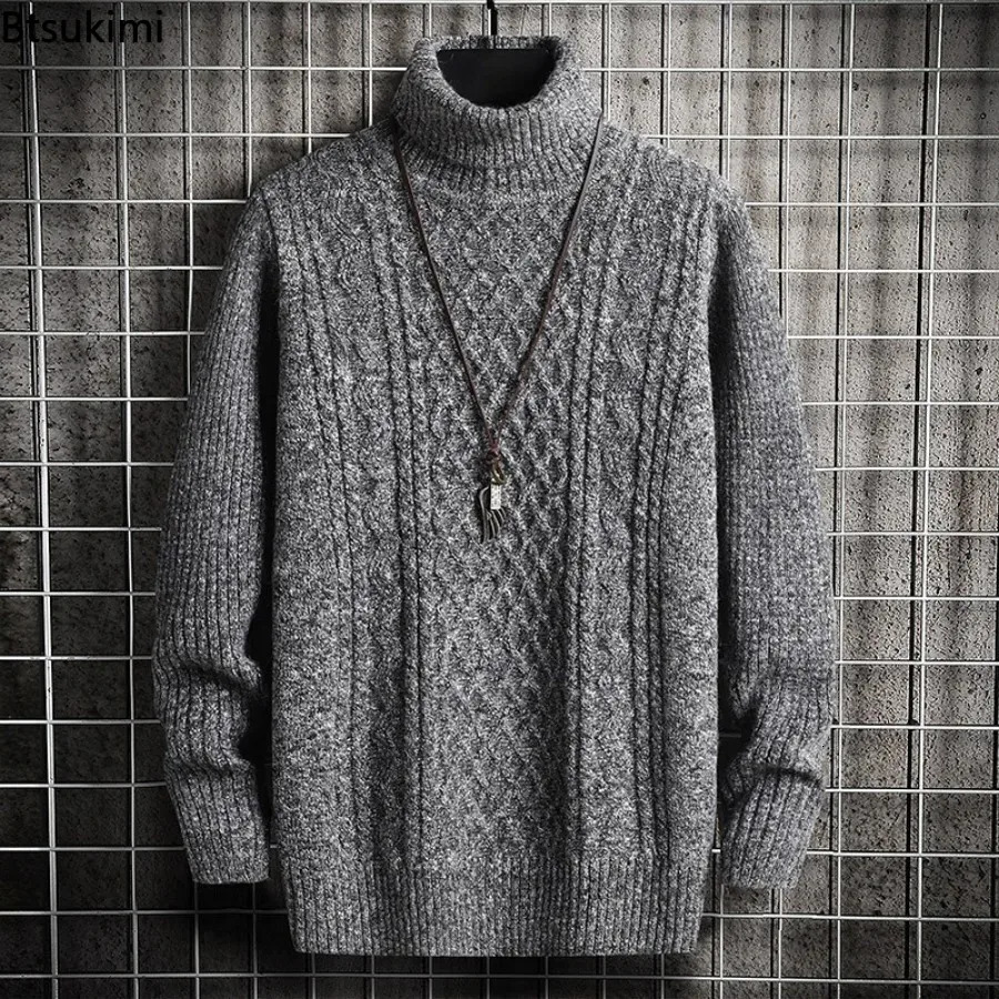 Mens Winter Warm Turtleneck Knitted Thick Pullover Casual Sweaters High Neck Knited Solid Color Jumpers For Men 240228