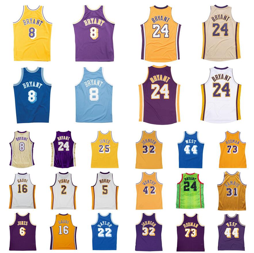Stitched Basketball Jersey 32 Johnson 16 Gasol 42 Worthy 44 West 73 Rodman 9 VAN EXEL 13 Chamberlain 22 Baylor 25 Jones 31 Rambis 1960-2020 Retro Jerseys Men women S-6XL