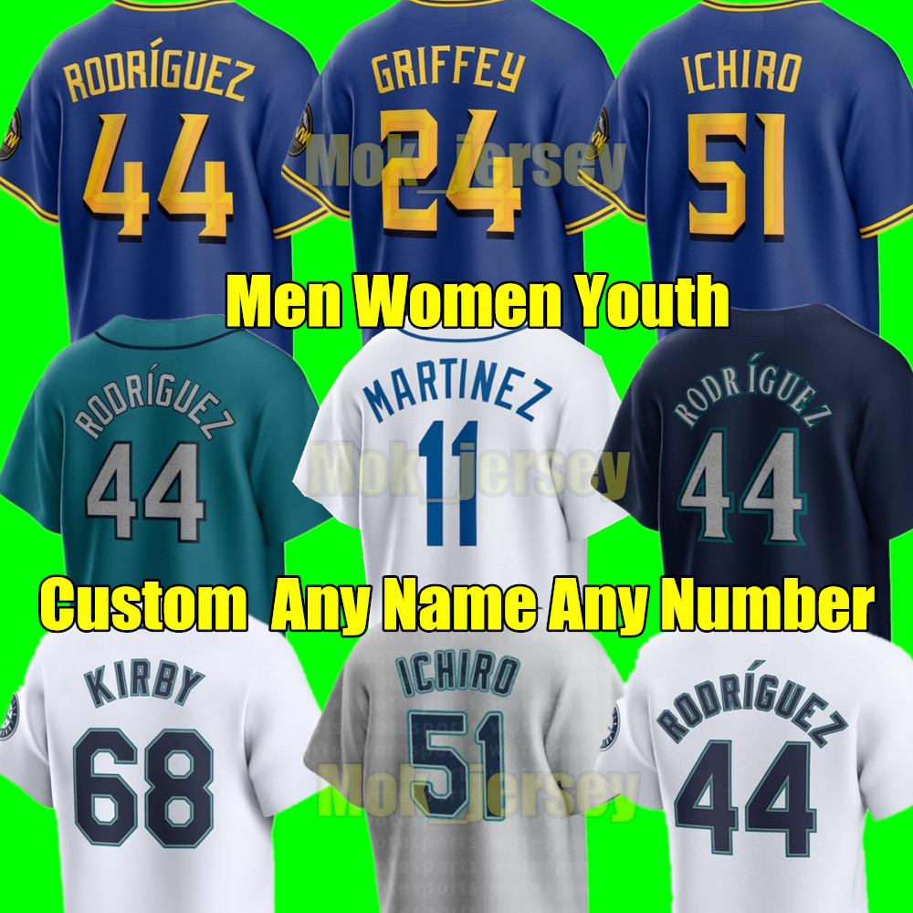 2024 Custom S-4XL 44 Julio Rodriguez City Connect Baseball Jerseys Ken Griffey Jr. Mariners Kelenic Luis Castillo Ichiro Suzuki Paul Sewald J.P. Crawford Men Women Youth