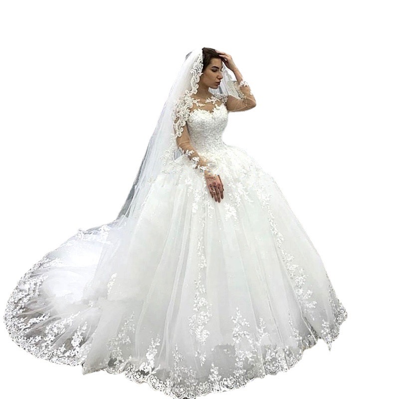 2024 Princess A Line Wedding Dresses Beaded Bridal Gowns Long Sleeves Sweep Train Plus Size Marriage Vestido de novia Lace Appliqued Sequins Robe De M