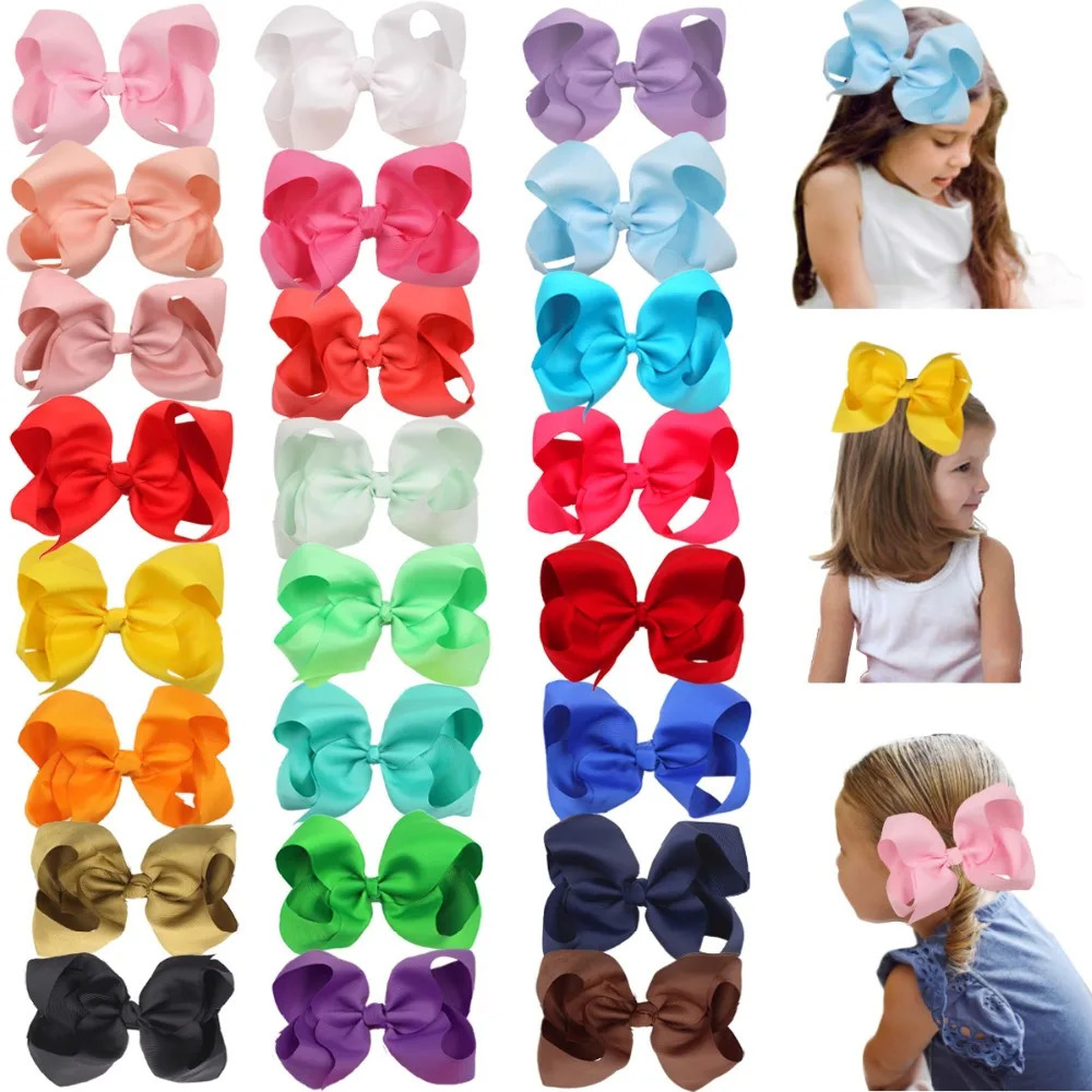 24 Pcs 6 Inch Hair Bows for Girls Big Grosgrain Girls 6 Hair Bows Alligator Clips For Teens Kids Toddlers 240223