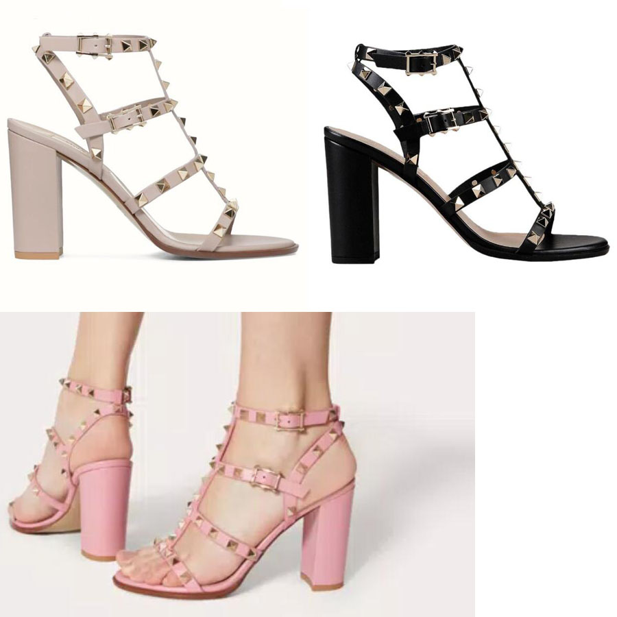 Woman high heeled designer sandals shoes four strap sandal 90mm BLACK CALFSKIN Leather ankle-strap sandalies summer fashion shoes with box 35-43EU