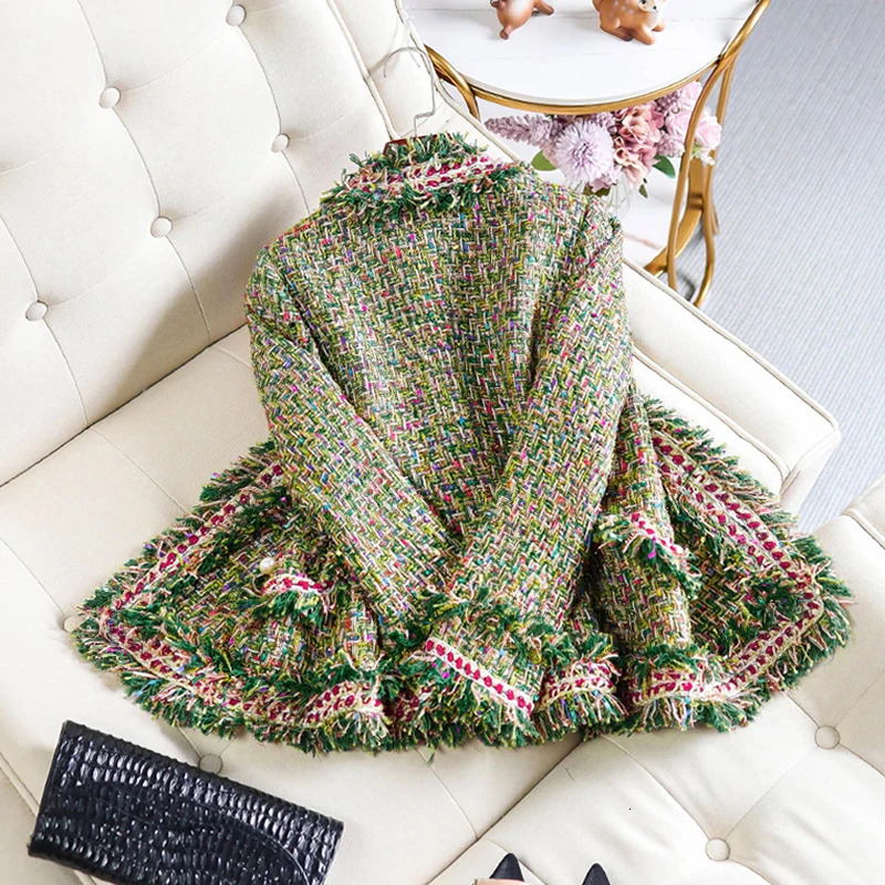 spring autumn small fragrance tweed blazers women fashion ladies vneck OL plaid suit jacket 240226