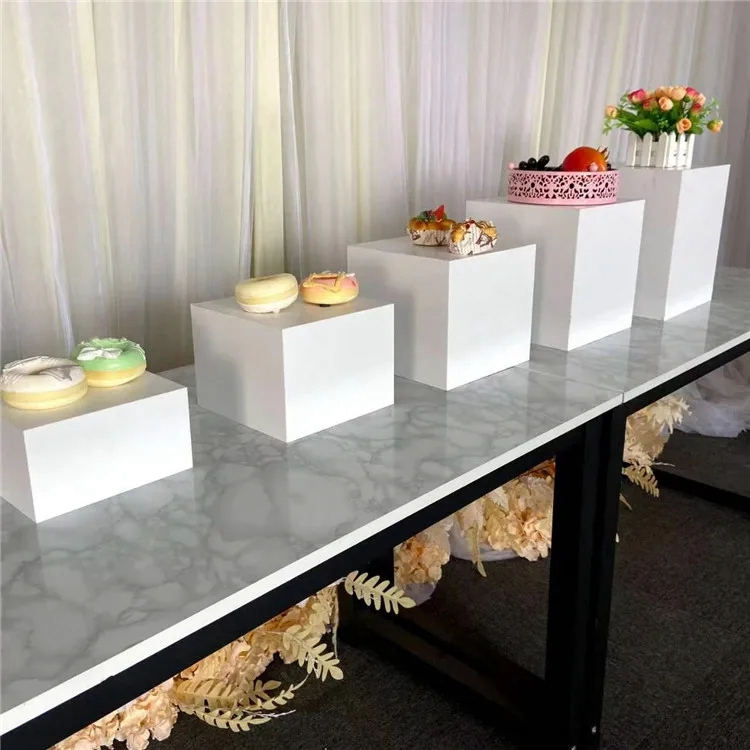 Custom Wedding Christmas Acrylic Food Cubes White Plinth Food Stand Display Riser Buffet Risers
