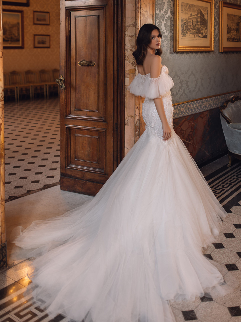 Alonlivn Elegant Embroidery Lace Sweetheart Mermaid Wedding Dress With Beading Appliques Court Train Off Shoulder Sleeves Trumpet Bridal Gowns