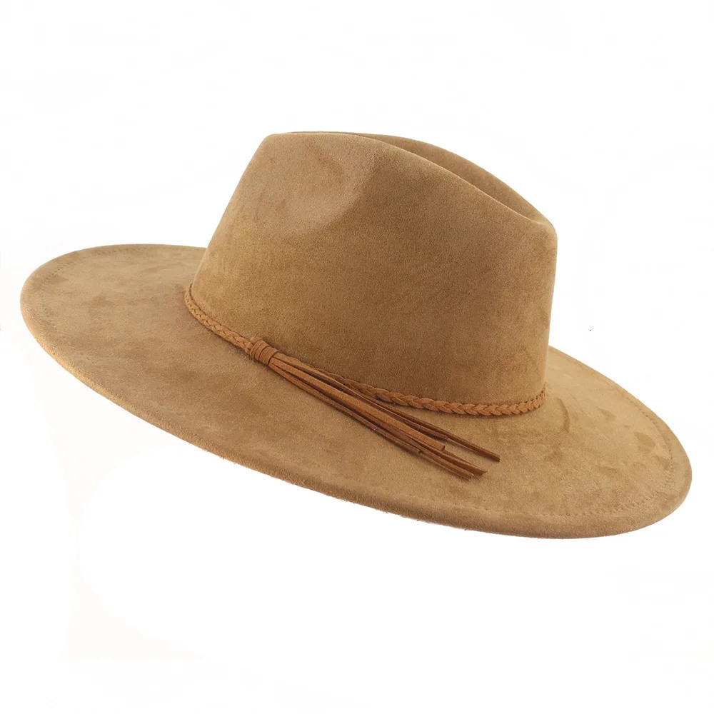 Suede Top Hat 9.5cm Wide Brim Fedora Hat Men Women Autumn Winter Felt Jazz Hats Classic Church Fedoras Chapeau Sombrero Mujer 240301