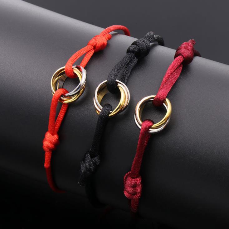 Mens womens designer Fashion bracelet 316L Stainless Steel Trinity ring string Bracelet three Rings hand strap couple bracelets Gifts DDML