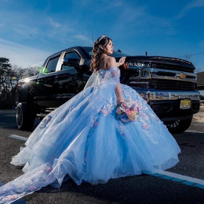 Shiny Ball Gown Quinceanera Dresses D Wers Applique Lace Tull Vestidos De Anos Corset Dress For Th Birthday 0212D