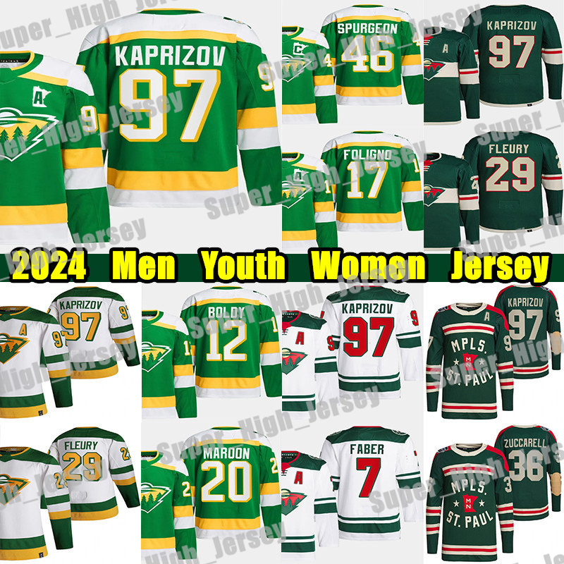 #97 Kirill Kaprizov hockey jersey #7 Brock Faber Mats Zuccarello Marc-Andre Fleury Pat Maroon Marcus Foligno Joel Eriksson Ek Matt Boldy Custom Men Youth Women jerseys