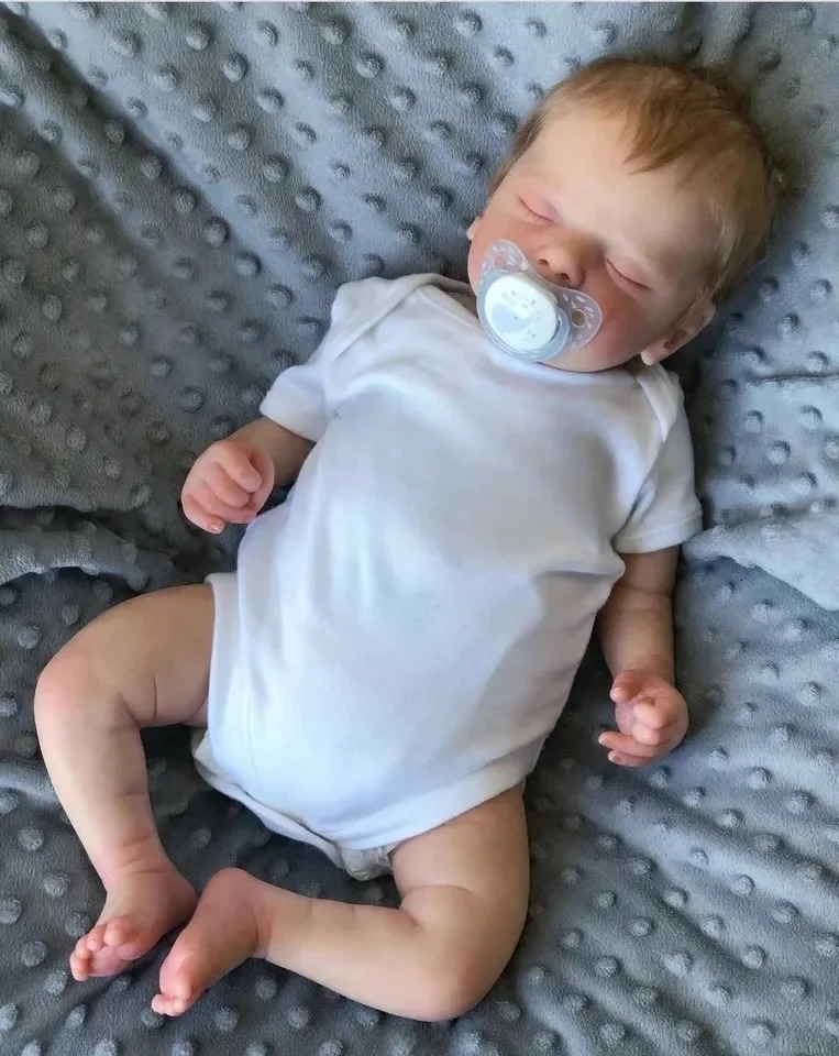 18 Inch Sam Bebe Reborn Doll With Rooted Brown Hair 3D Painted Skin Full Soft Vinyl Baby White Clothes 240223