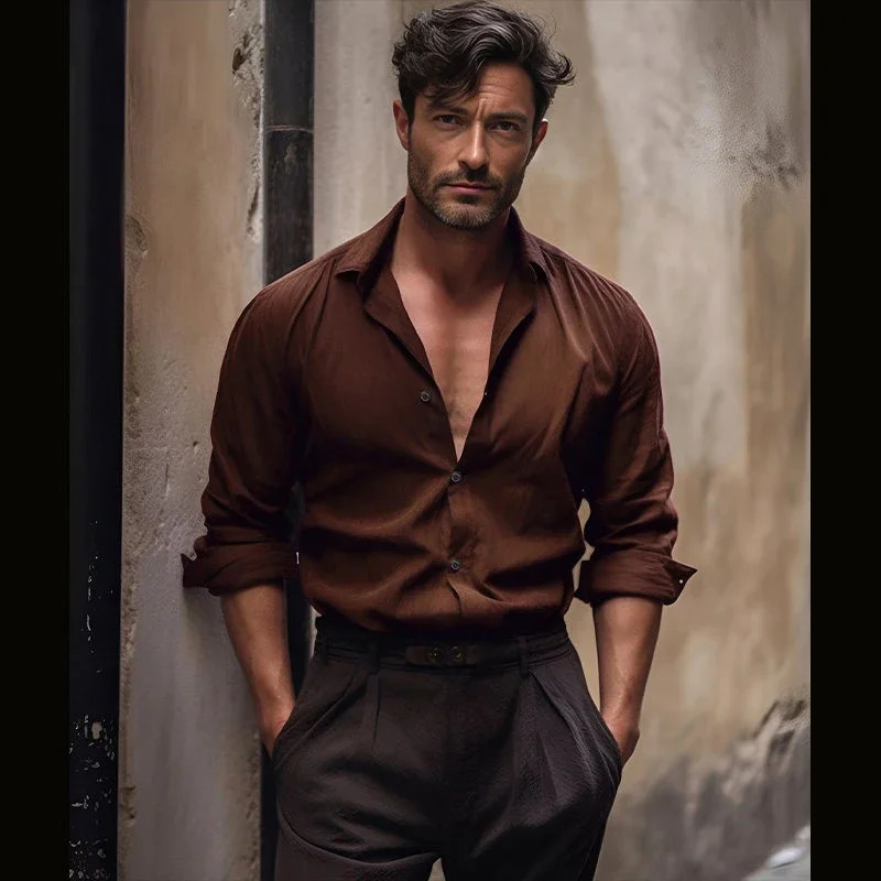 Medieval Mens Retro Cotton Linen Long Sleeved Shirt Fashion Lapel Solid Casual Beach Vacation Clothes 240223