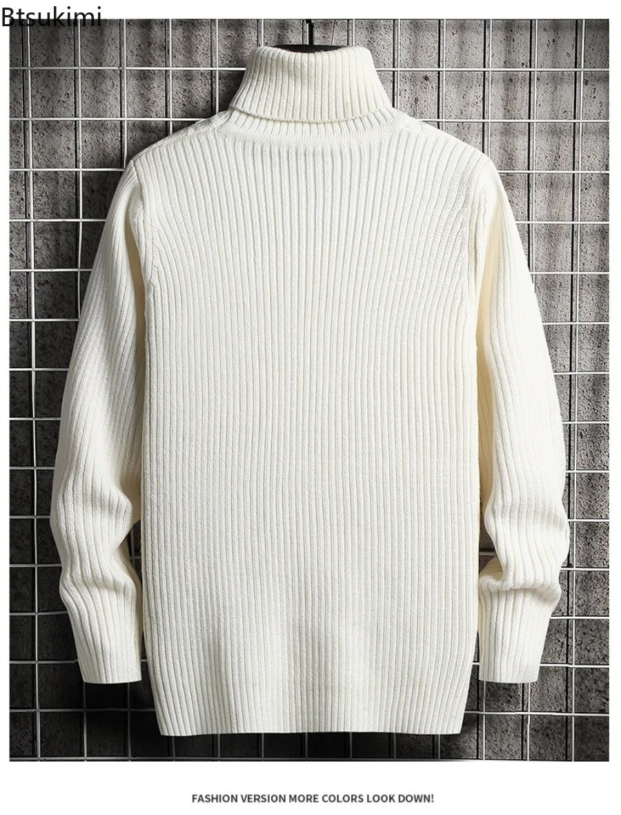 Mens Winter Warm Turtleneck Knitted Thick Pullover Casual Sweaters High Neck Knited Solid Color Jumpers For Men 240228