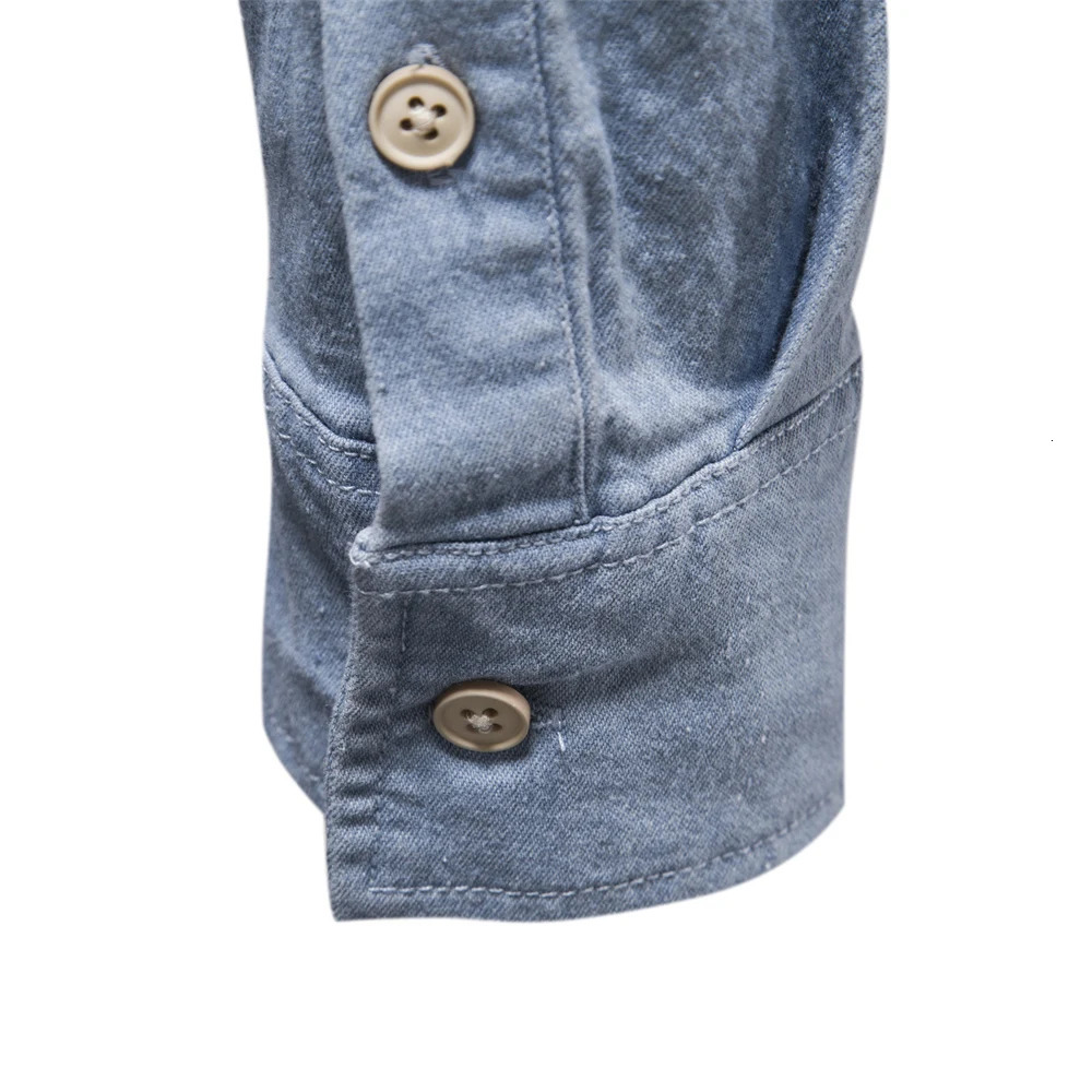 AIOPESON Autumn Cotton Mens Denim Shirt Solid Color Single Pocket Casual Long Sleeve Jeans for Men 240227