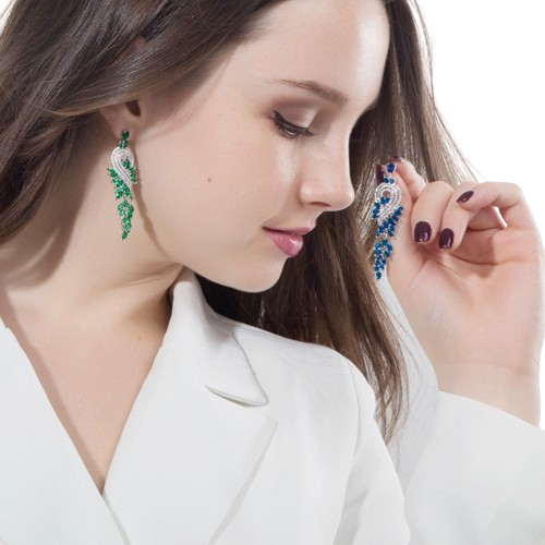 Fashion long tassel zirconia dangle earring designer for woman party 18k gold silver red blue white diamond earrings South America