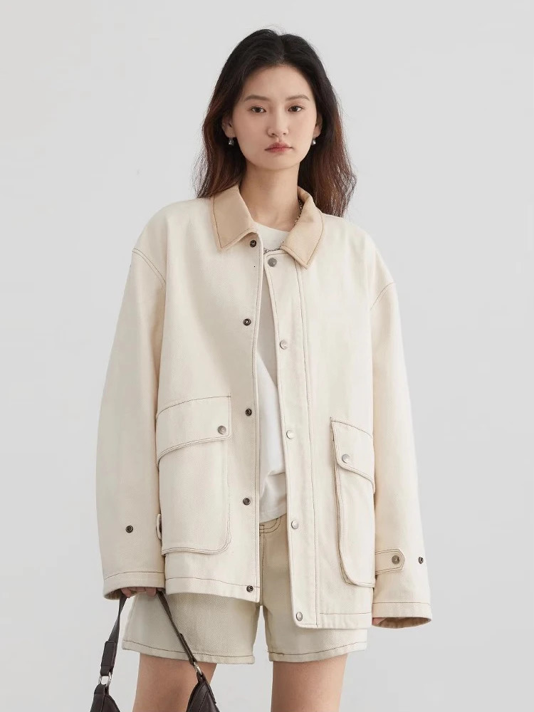 CHIC VEN Womens Jacket Solid Retro Corduroy Lapel Female Coat Loose Cotton Fashion Workwear Woman Top Spring Autumn 240226