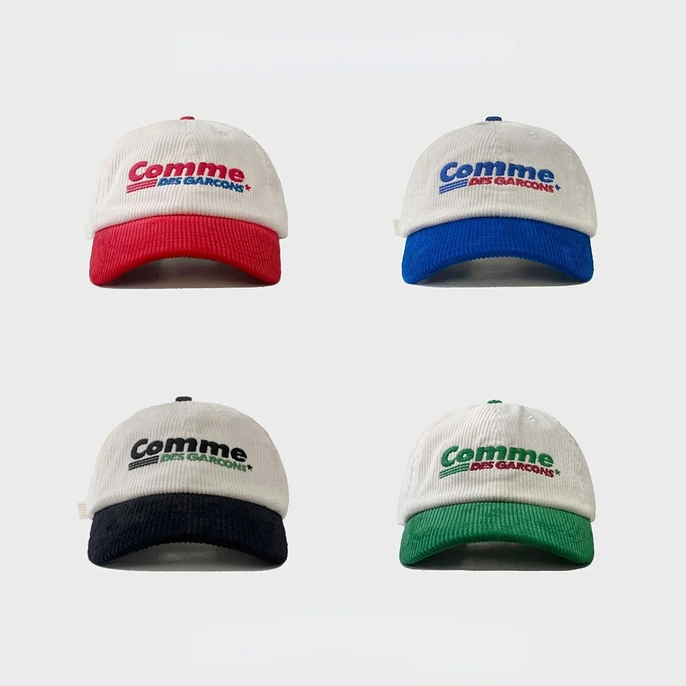 Autumn Winter Corduroy Baseball Caps Men Women Color Matching Letters Embroidered American Peaked Caps Fashion 240220