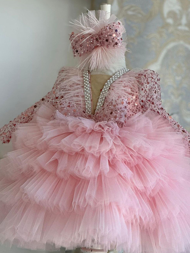 Long Sleeve Wer Dress New Wedding Cute Princess Ruched Little Girl Tutu Gowns Party Dresses For Girls Kids Formal Wear Elegant Birthday Gown 403 66603