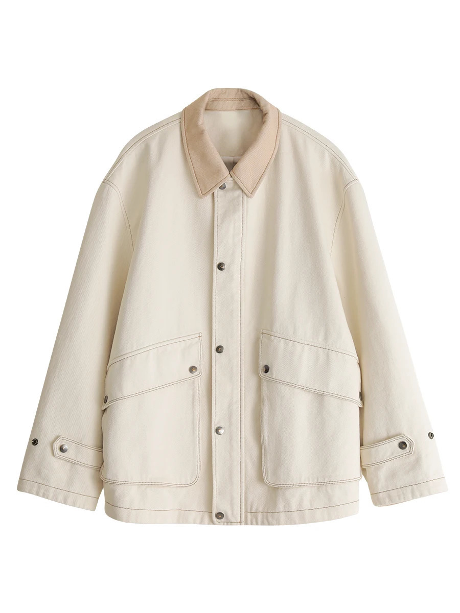 CHIC VEN Womens Jacket Solid Retro Corduroy Lapel Female Coat Loose Cotton Fashion Workwear Woman Top Spring Autumn 240226