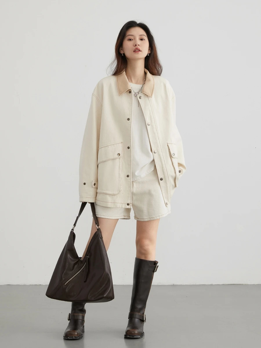 CHIC VEN Womens Jacket Solid Retro Corduroy Lapel Female Coat Loose Cotton Fashion Workwear Woman Top Spring Autumn 240226