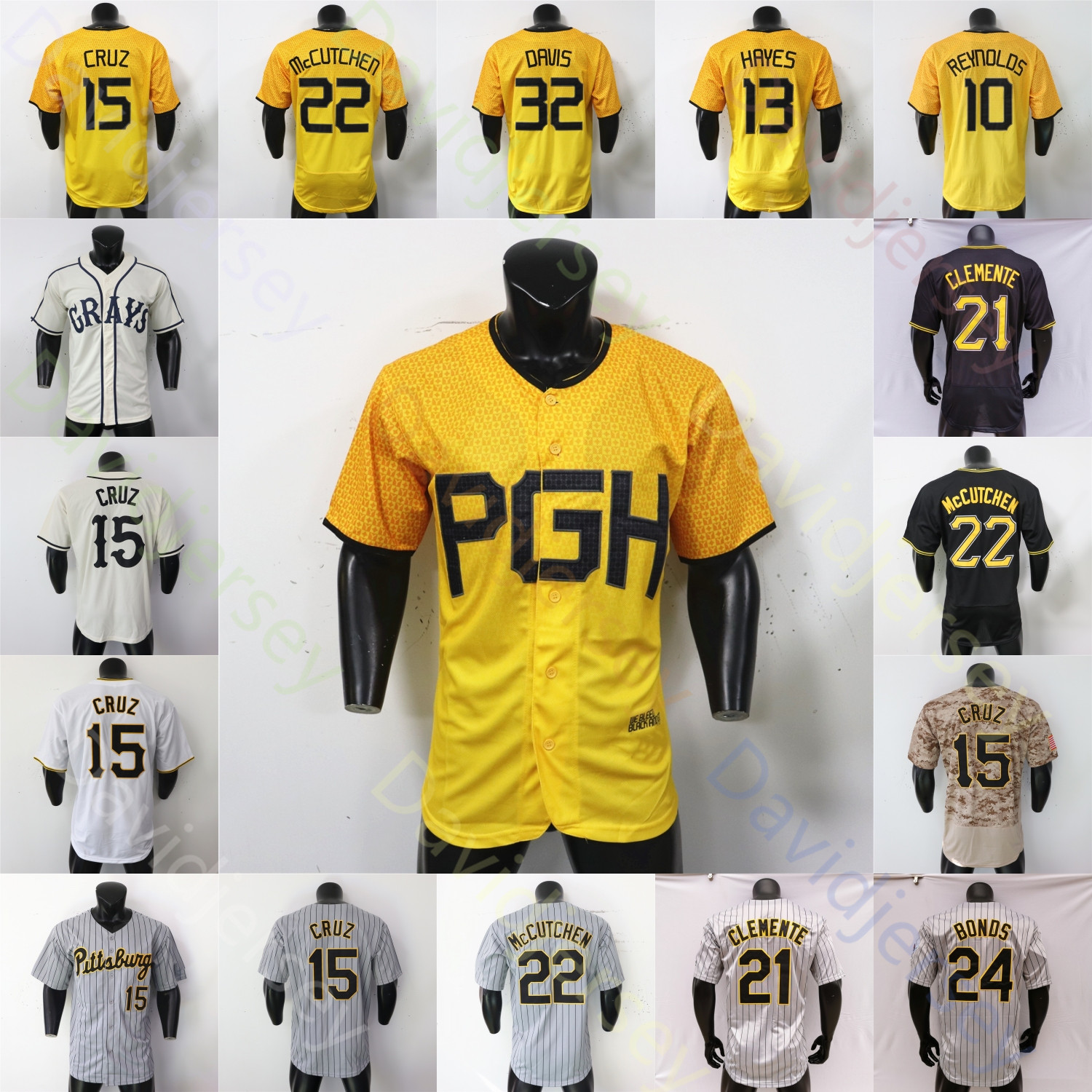 Baseball Jersey Oneil Cruz Andrew 22 McCutchen Aroldis Chapman Paul Skenes Roberto Clemente Barry Bonds Ji-hwan Bae Ke'Bryan Hayes Rowdy Tellez Davis Johnson Jones