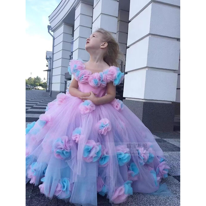 Peach Flower New Girl Dress Lilac Ivory Tulle Lace Ballgown First Communion Gown Little Kid Infant Toddler Christening Baptism Junior Bridesmaid Weddi