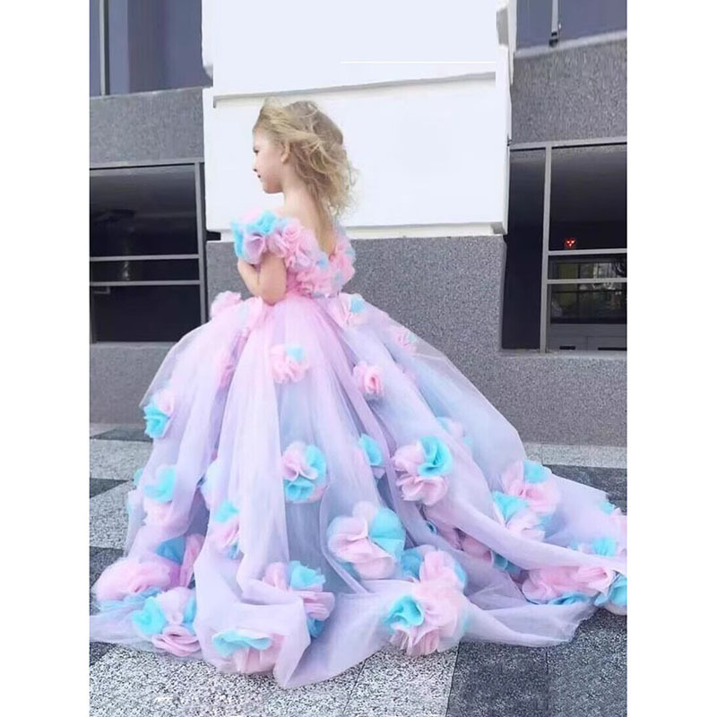 Peach Flower New Girl Dress Lilac Ivory Tulle Lace Ballgown First Communion Gown Little Kid Infant Toddler Christening Baptism Junior Bridesmaid Weddi