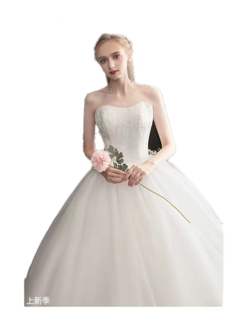 2024 New Summer and Autumn Bra Wedding Dress Fashionable and Simple Korean Lace Princess Fairy Soft Women's Soft Wedding Dress