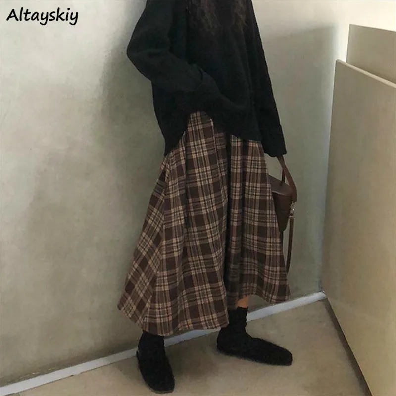 Vintage Skirts Allmatch Autumn Spring Basic Loose Empire Mujer Faldas Korean Fashion Simple Retro Chic Female Clothing 240228Z