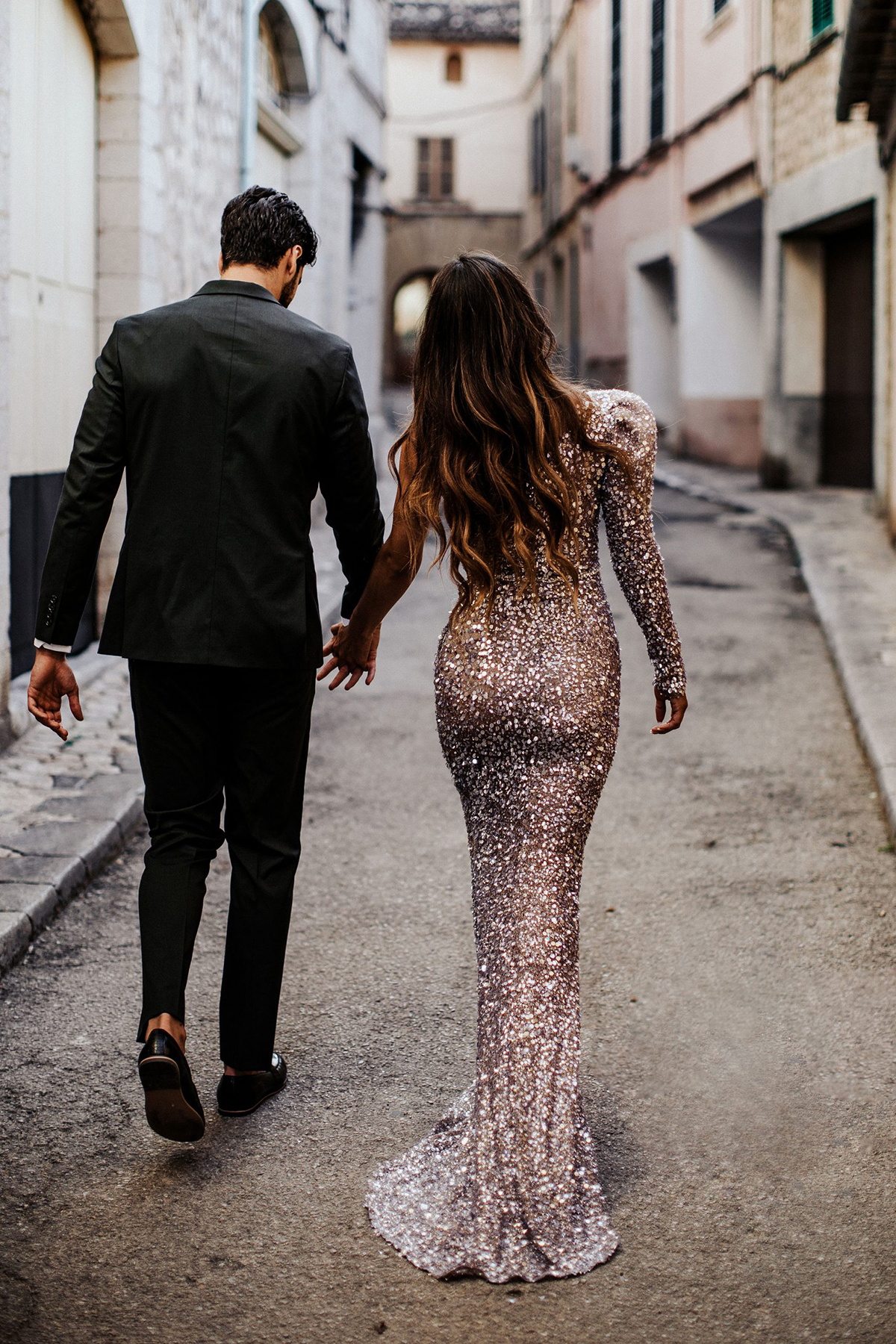 Shoulder Elegant One Evening Dresses Illusion Mermaid Prom Sequins Front Split Long Sleeves Party Dress For Special Ocns Custom Made