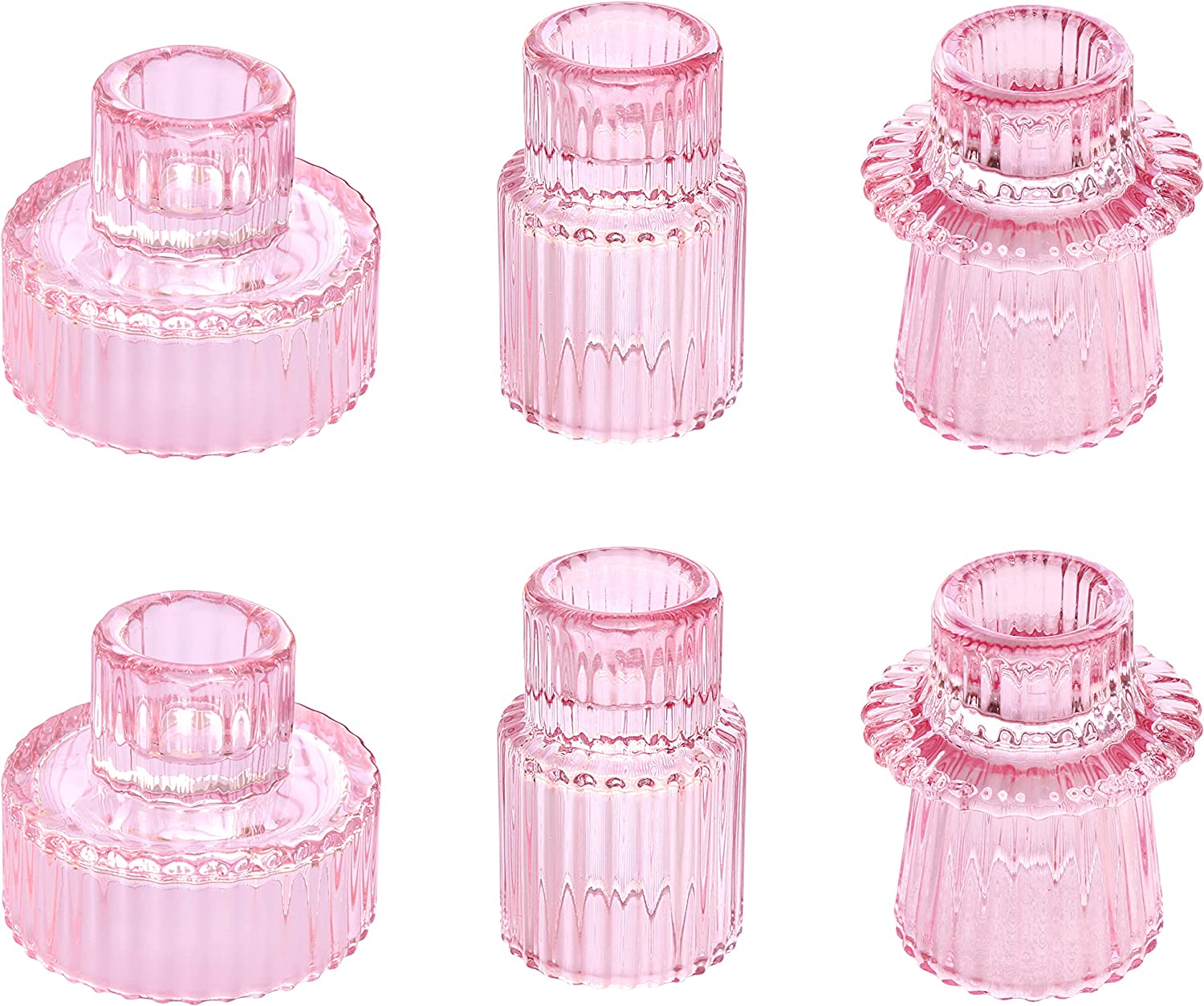 Pink Glass Home Decor Candle Holders Wedding Decoration Accessories Candlesticks For Candelabro Centerpiece Vertical Stripes