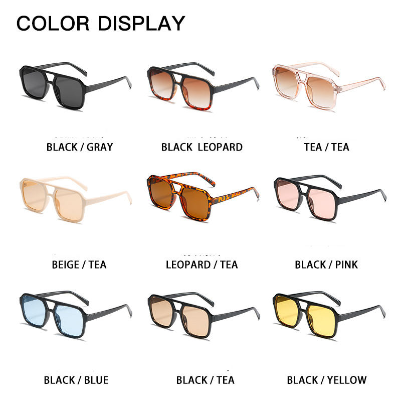 Square Double Beam Sunglasses for Men Women with Personalized Ocean Lenses, Eyewear Mesh