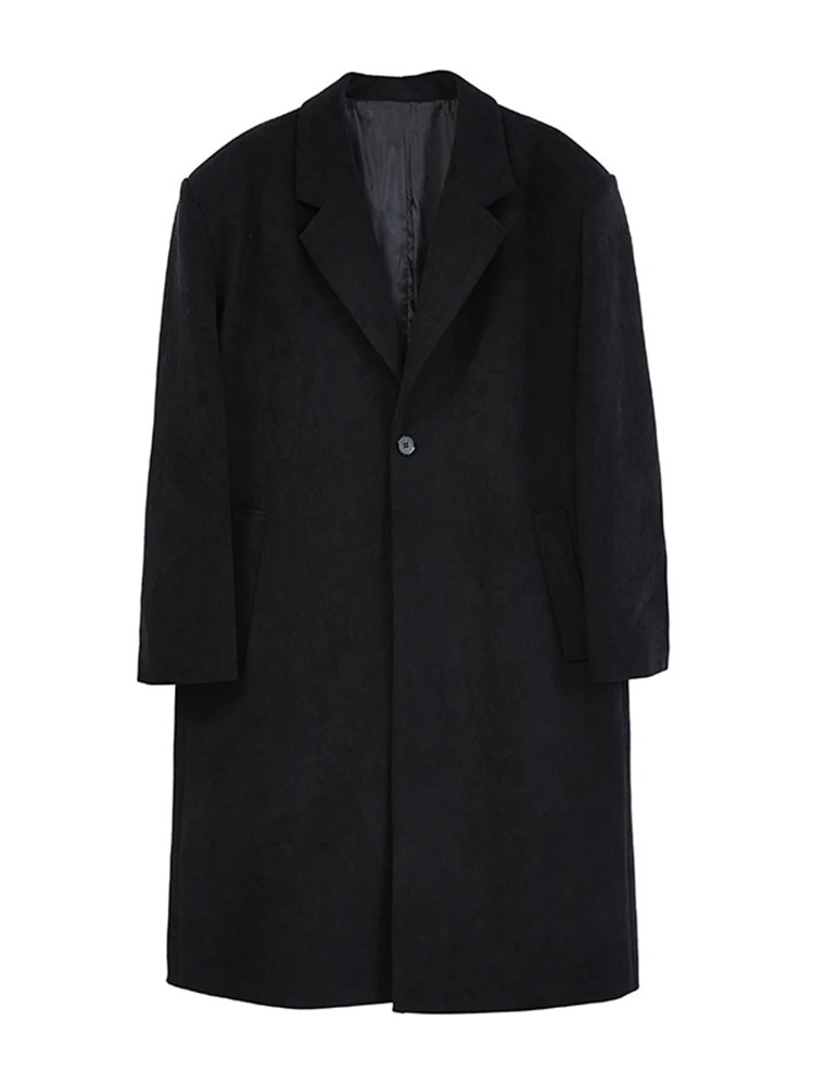 Mauroicardi Autumn Winter Long Oversized Warm Soft Black Trench Coat Men with Shoulder Pads Loose Casual Korean Fashion Overcoat 240219