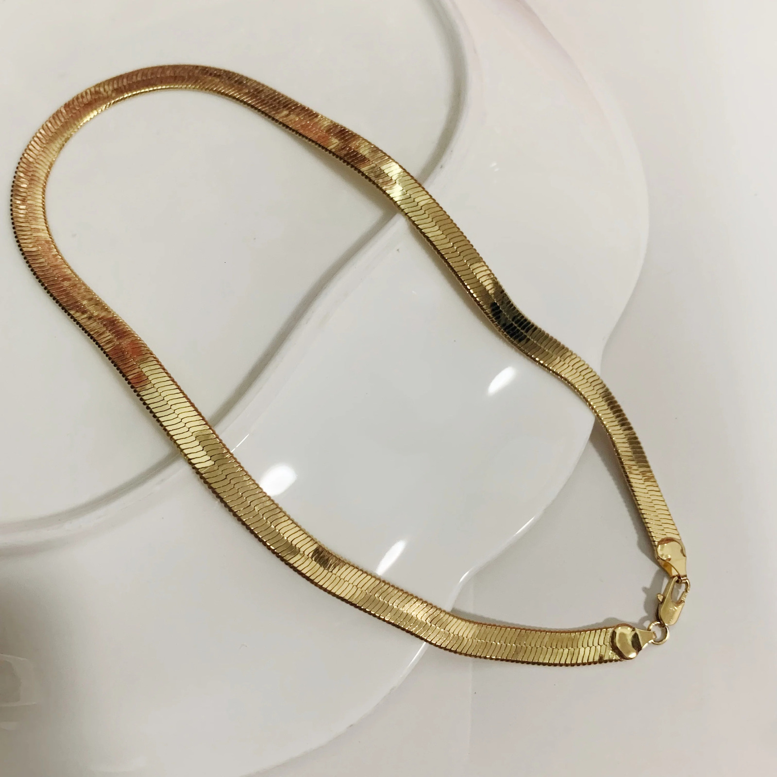 3457MM Wide Flat Herringbone Necklace For Women Men Snake Bone Chain Chokers Gold Color Vintage Miami Korean Jewelry Gifts 240229