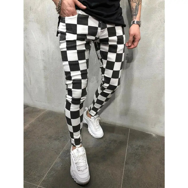 Hirigin Mens Summer Fashion Slim Comfortable Striped Plaid Black White Casual Pencil Pants Men Clothes 240229