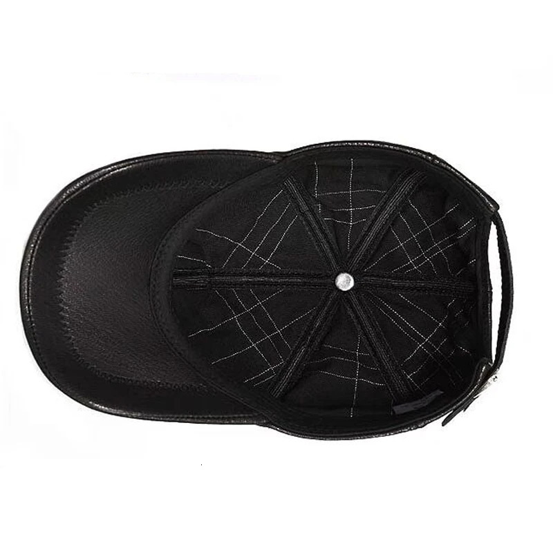 Fashion SpringWinter Man Genuine Leather Badge Black Baseball Caps Male Casual Cowhide Belt 5560 Adjustable Sprot Flight Hats 240220
