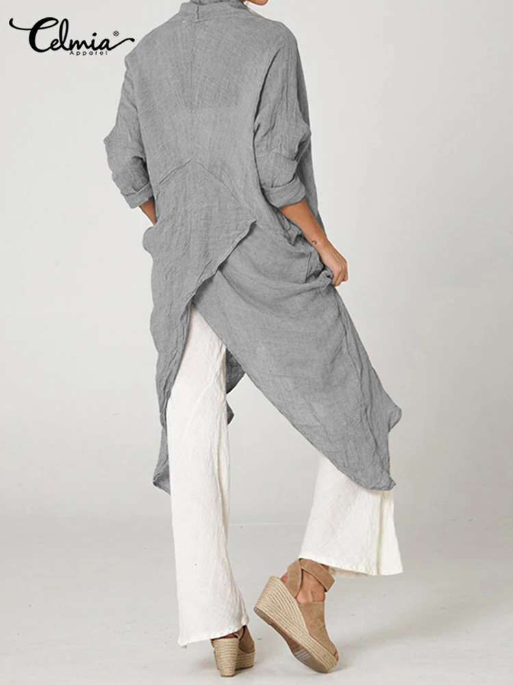 Celmia Autumn Women Tops Fashion Solid Blouses Vintage Long Shirts Casual Cowl Neck Long Sleeve Asymmetrical Party Blusas 240229