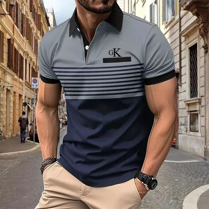 Business Leisure Summer Mens Polo Shirt Short Sleeve Top Pattern Printed Button T-Shirt Fashion Polo Shirt Clothing 240229