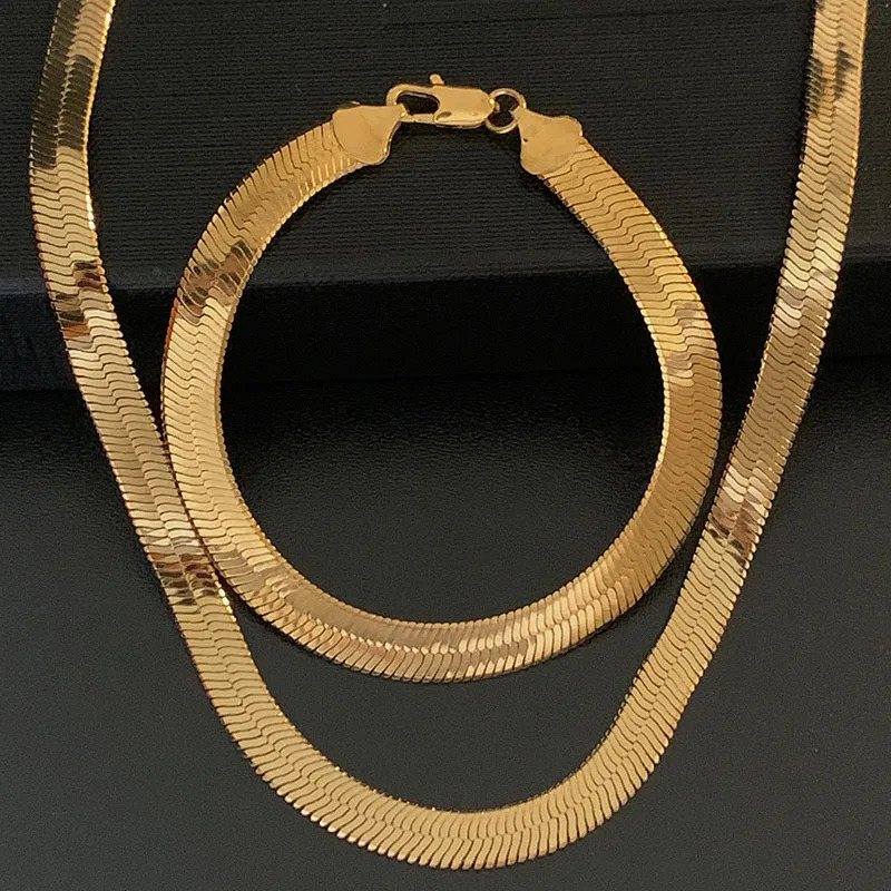 3457MM Wide Flat Herringbone Necklace For Women Men Snake Bone Chain Chokers Gold Color Vintage Miami Korean Jewelry Gifts 240229