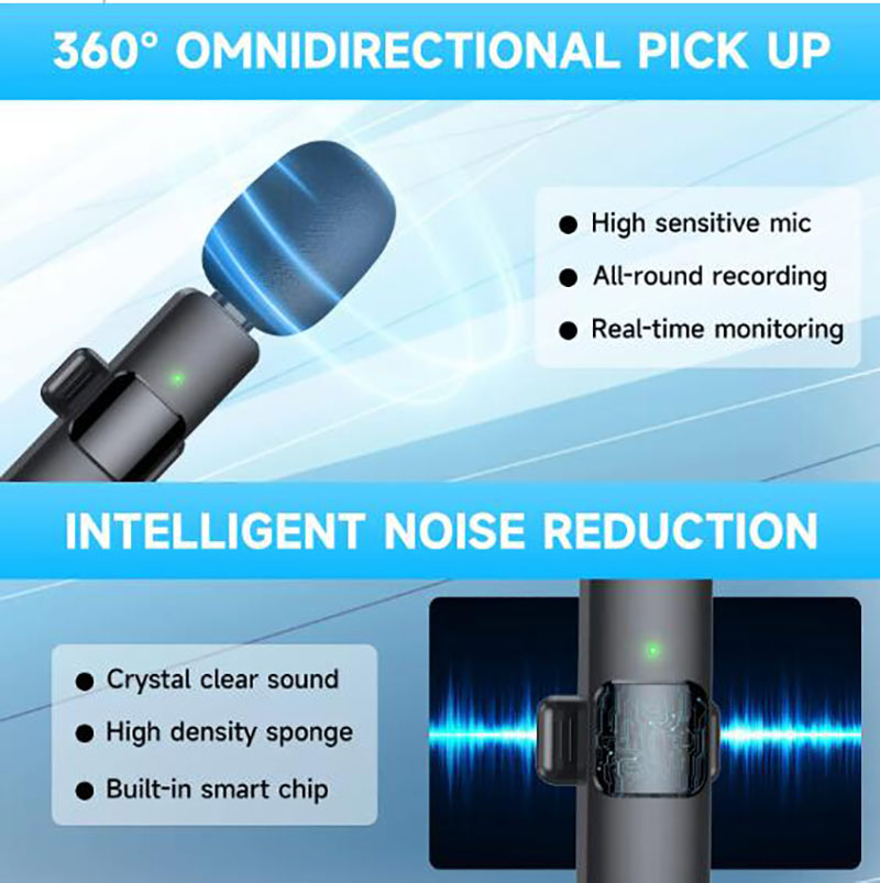 2.4GHZ Wireless Lavalier Microphone Portable Audio Video Recording Mini Mic with quality materisls and smart chips( Noise cancelling) - view 5