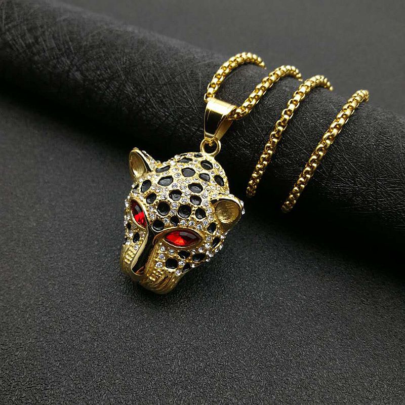 Hip Hop Leopard Head Pendant Necklace Cool Men Gift Titanium Steel 18K Gold Plated Rap Jewelry