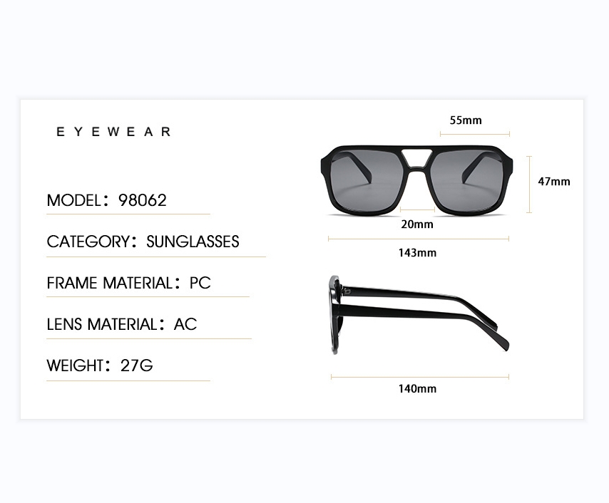 Square Double Beam Sunglasses for Men Women with Personalized Ocean Lenses, Eyewear Mesh