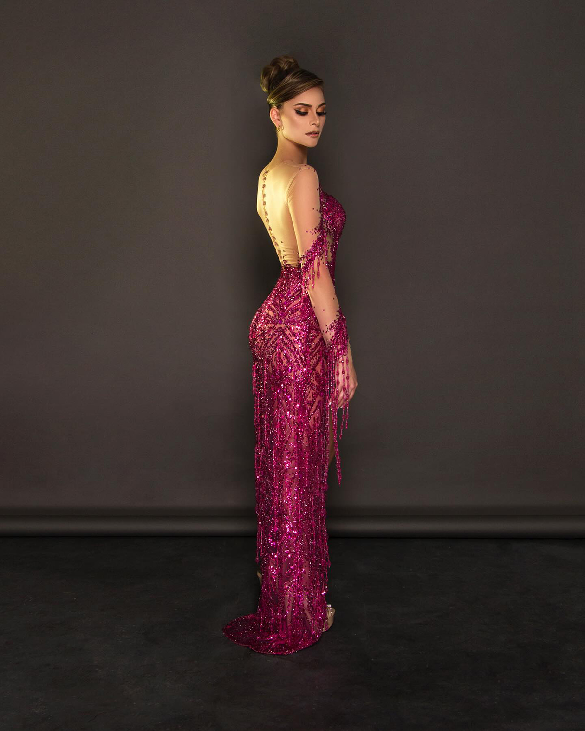 Sequins Beaded Prom Dresses Nude Sheer Neck Mermaid Evening Gowns Custom Made Side Split Formal Occasion Dress