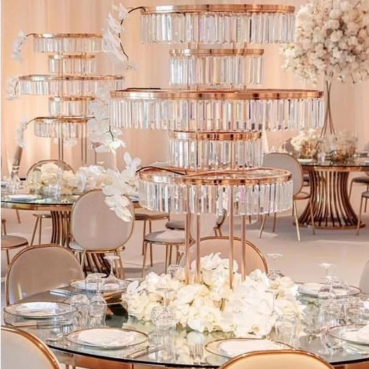 4 PCS Flower Rack Crystal Road Lead 39 Inches Flowers Stand 5 Ties Acrylic Wedding Table Centerpiece For Event Party Decoration
