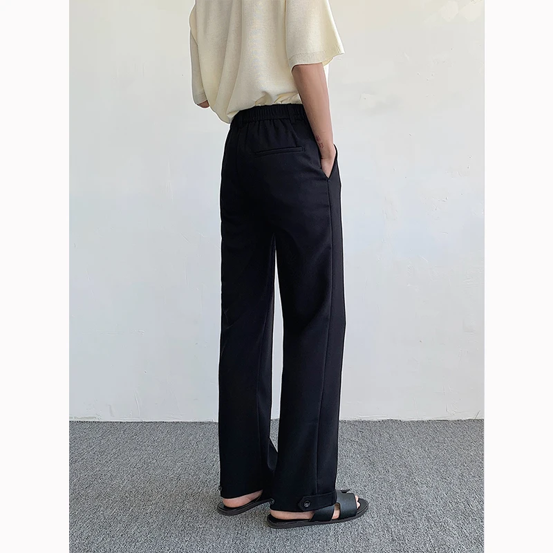 Black White Suit Men Fashion Social Dress Korean Loose Straight Wide Leg Pants Mens Office Formal Trousers