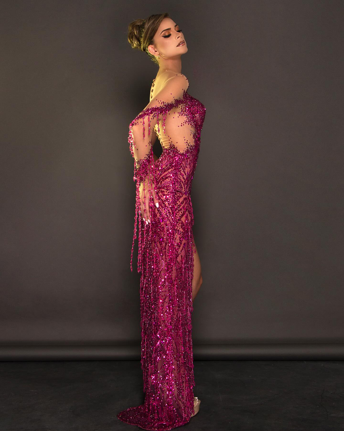 Sequins Beaded Prom Dresses Nude Sheer Neck Mermaid Evening Gowns Custom Made Side Split Formal Occasion Dress
