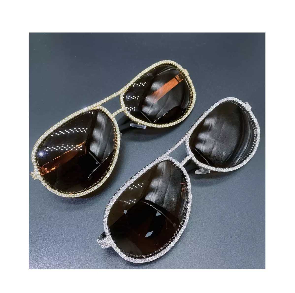 vVSPersonalized Iced Out Glasses 10K Soild Gold Natural Real Lab Moissanite Dias Sunglasses