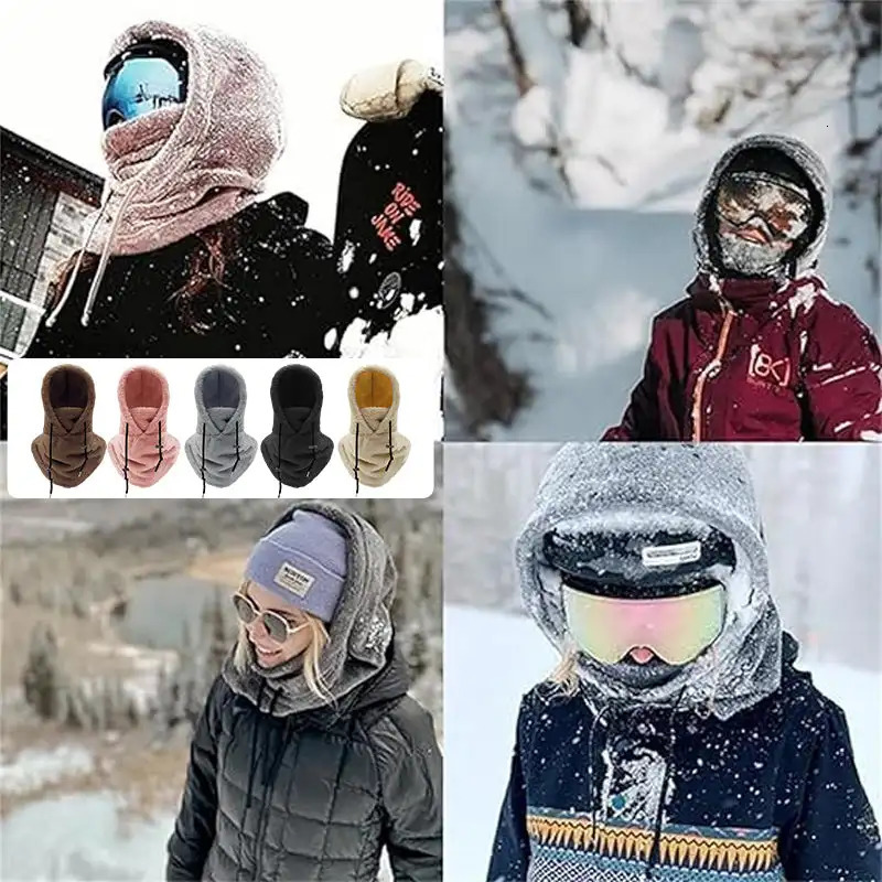 Sherpa Hood Ski Mask Fleece Balaclava Wind Resistant Winter Face for Men and Women Warm Cover Hat Cap Scarf 240227
