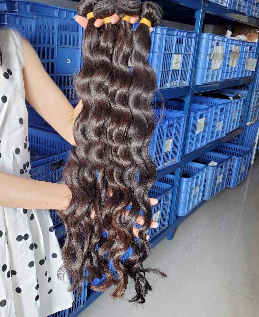 Natural dark brown long wet and more wavy bundles Vietnamese raw human hair 3pcs luminious weave wefts